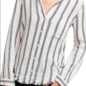 Anthropologie Striped Raw Hem Button-Down